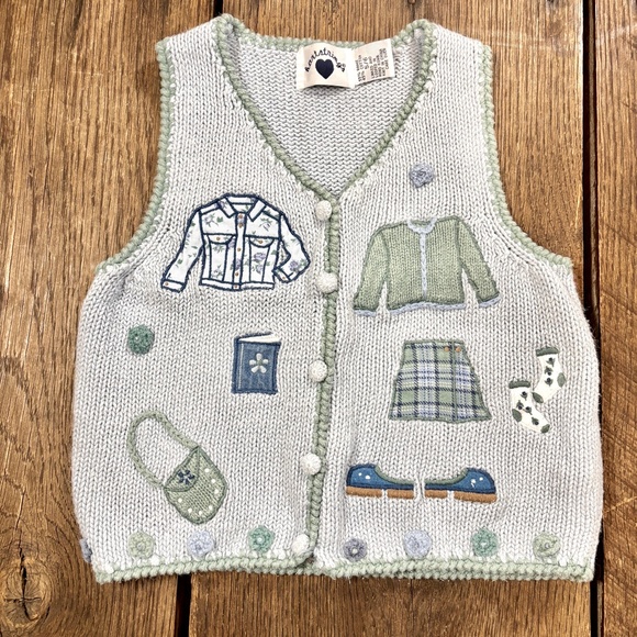 Vintage 90s Hartstrings Embroidered Sweater Vest‎ and Matching Plaid Squirt - Picture 2 of 9